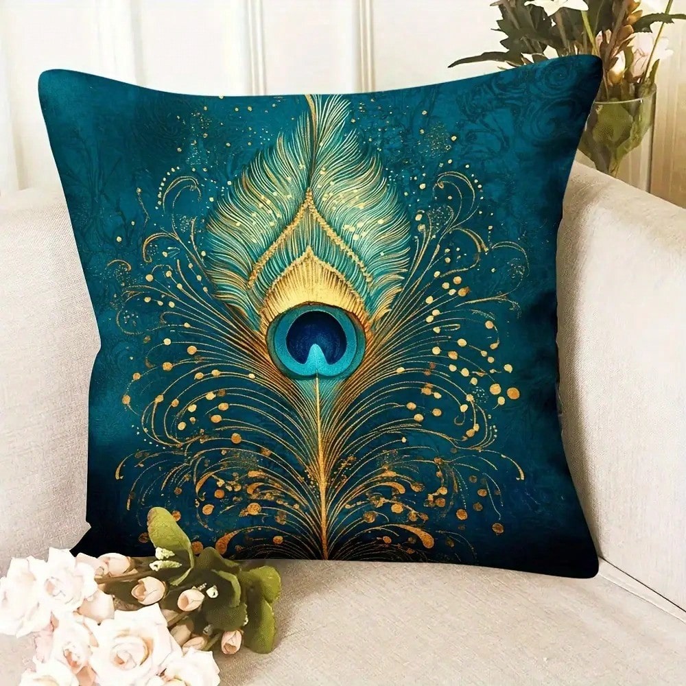 Pillow Insert 18X18 - 18x18인치 녹색 터키석 공작새 깃털 장식