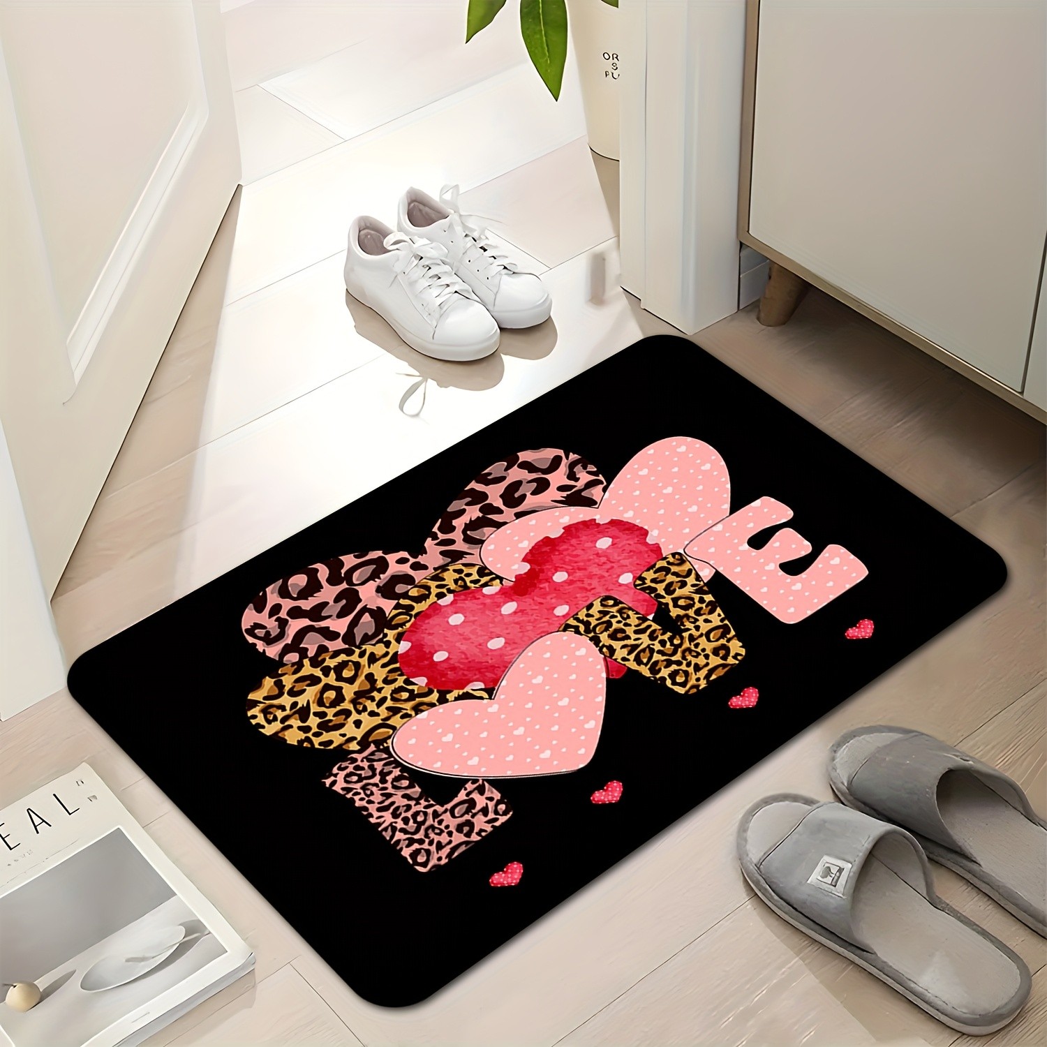 레오파드 하트 러브 프린트 도어매트 프리미엄 플란넬 논 - Home Textiles Premium 리뷰 및 가격