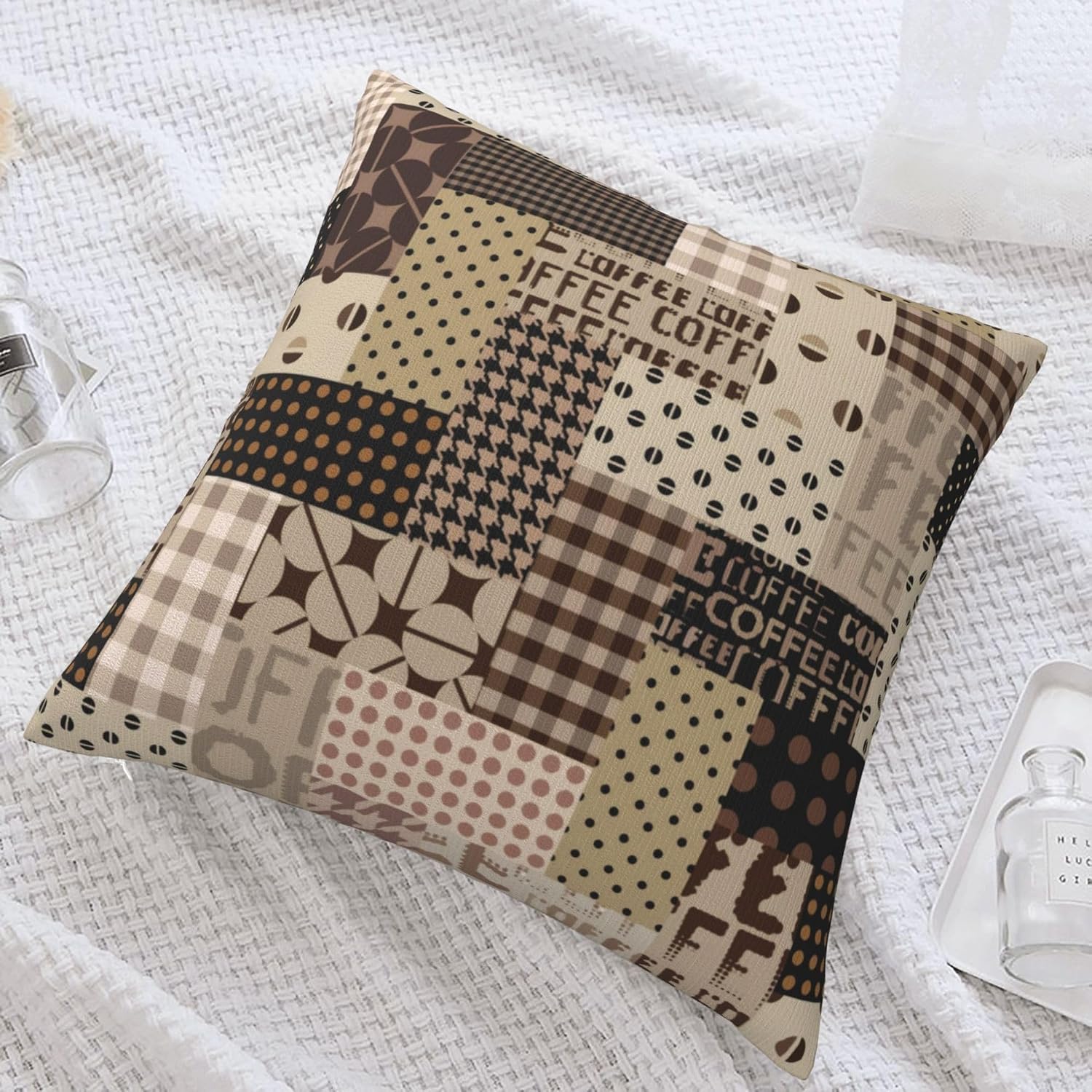 커피 타임 쿠션 커버 빈티지 폴카 도트 |   부드럽고 - Pillow Insert 18X18 리뷰 및 가격