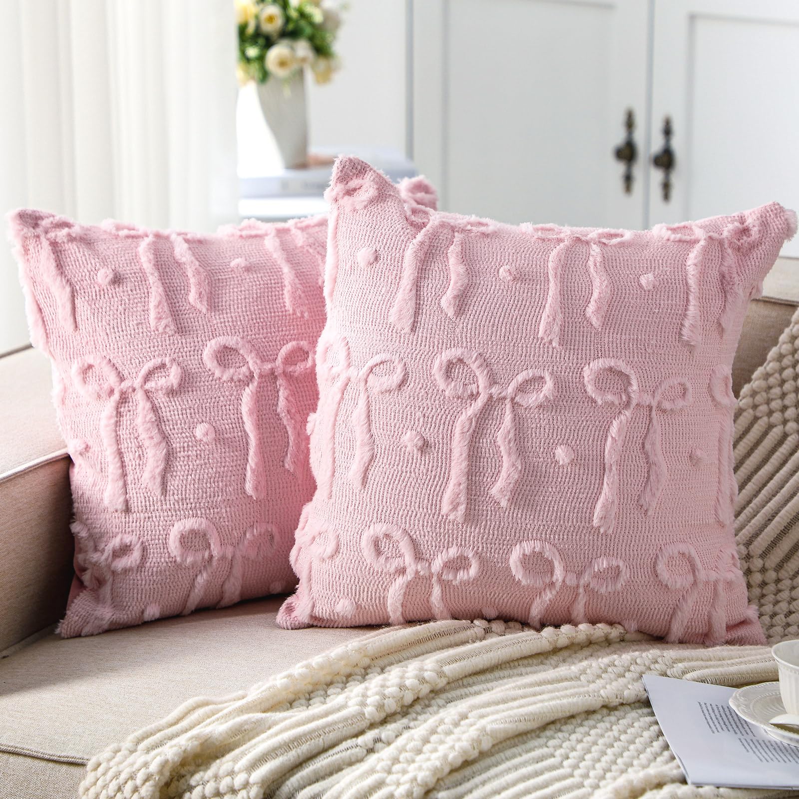핑크 리본 쿠션 커버 18x18 코케트 장식 쿠션 커버 - Pillow Insert 18X18 리뷰 및 가격