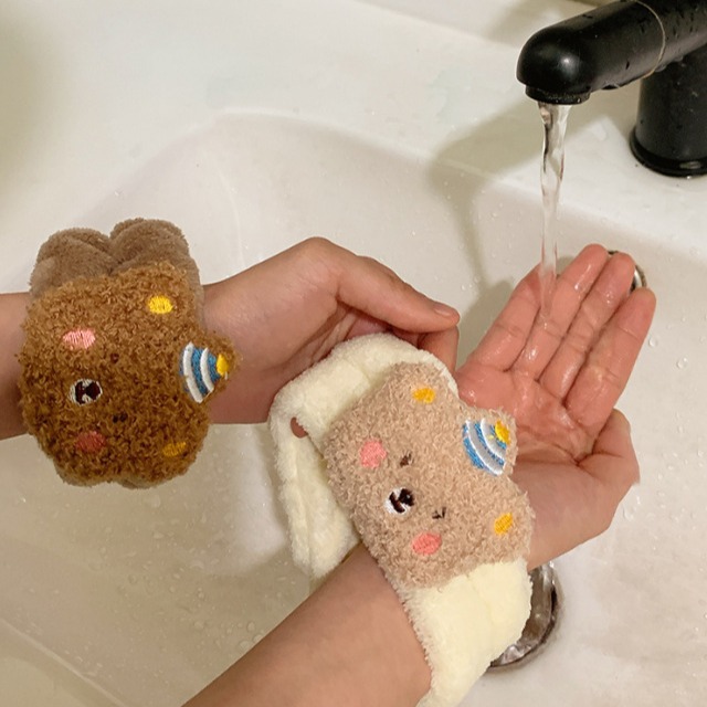 1 쌍 만화 곰 얼굴 세척 손목 스트랩 부드러운 재사용 - Home Textiles Face Towel 리뷰 및 가격